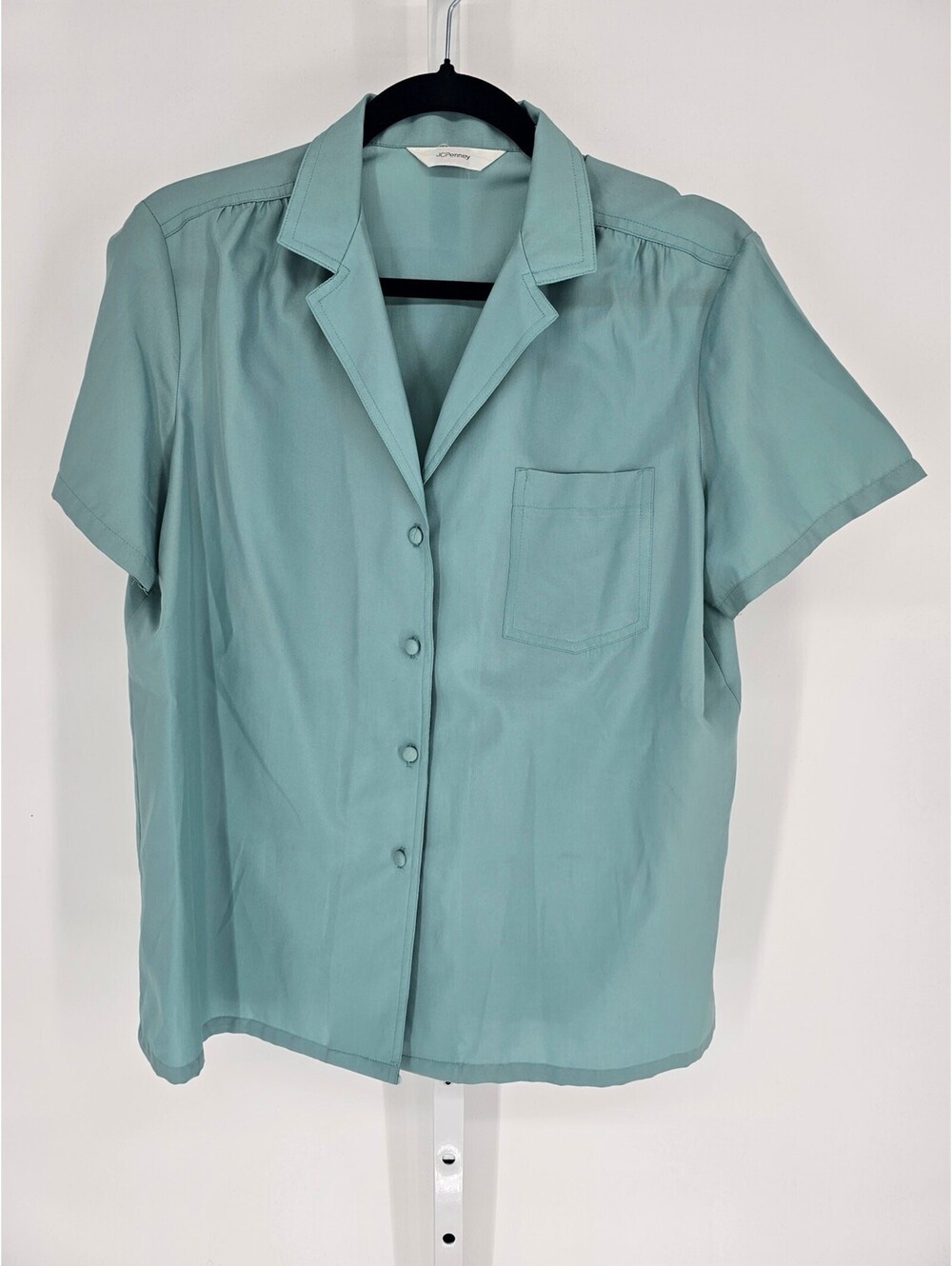 Vintage 1970s JcPenney Womens Sz XL Short Sleeve Button Up Collared Shirt Blue